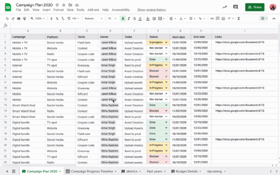 Vue Timeline dans Google Sheet