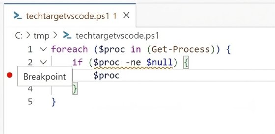 Screenshot de la définition un point d'arrêt dans VS Code pour mettre le script en pause à un certain moment.